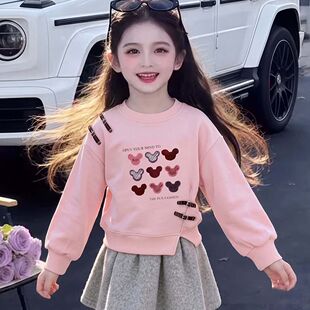 女童2026春装新款上衣可爱女宝宝休闲套头衫儿童爱心圆领春秋卫衣
