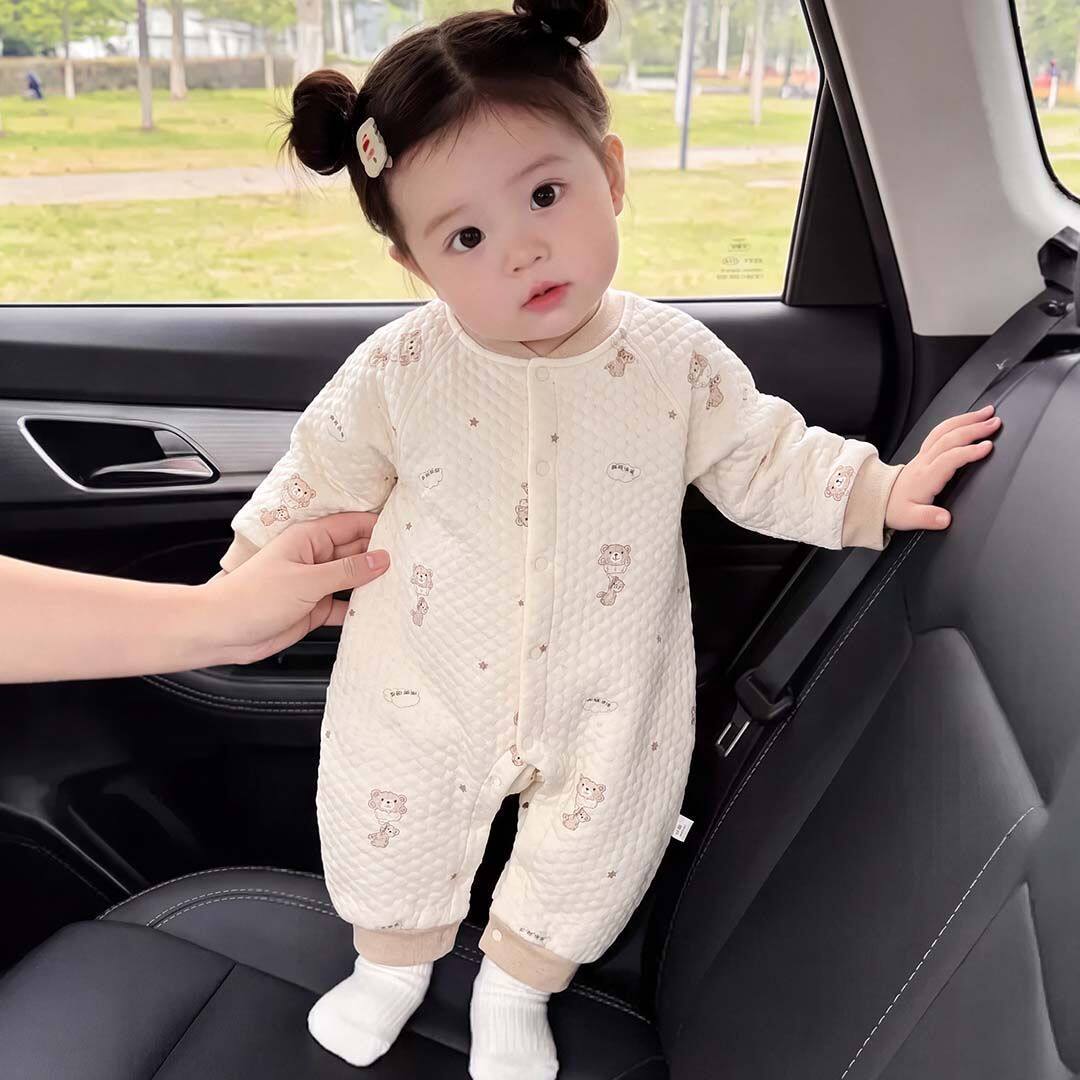 婴儿夹棉加厚衣服新生儿Aa类三层保暖连体衣宝宝爬服冬季睡衣柔软