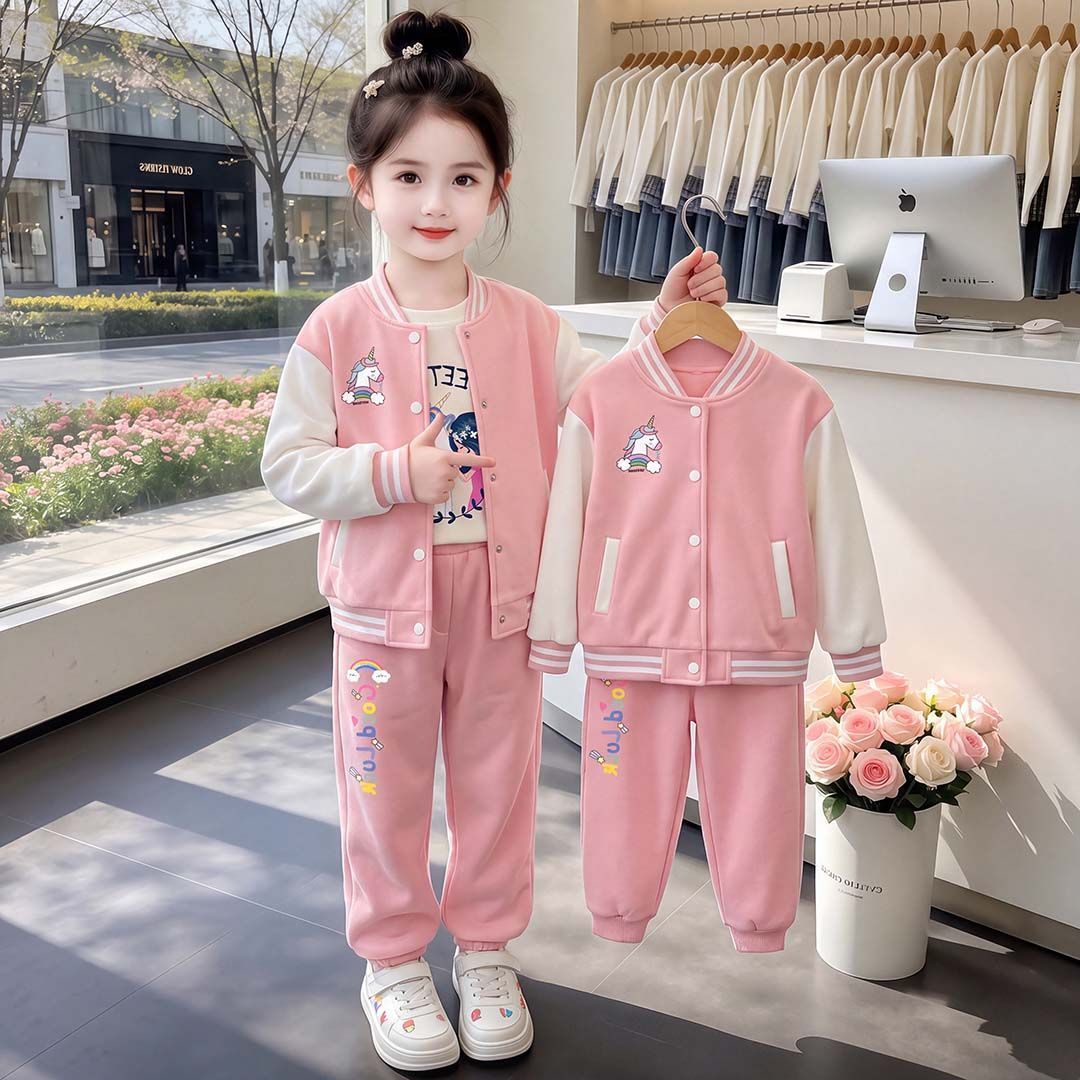 女童两件套装童装儿童2026新款棒球服外套裤子春秋款公主风潮款