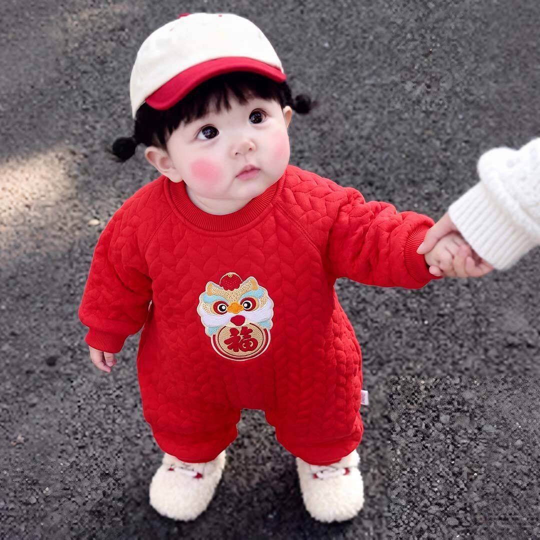 秋冬季婴儿衣服加厚款夹丝保暖新生儿连体衣男女宝宝爬服蝴蝶高级