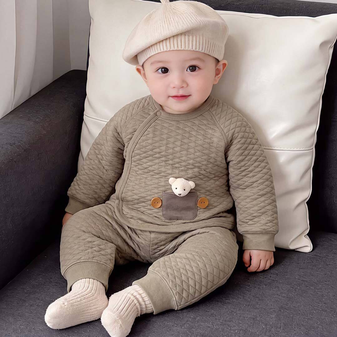 婴儿衣服春季保暖分体套装夹棉秋衣秋裤宝宝爬服睡衣两件套童款