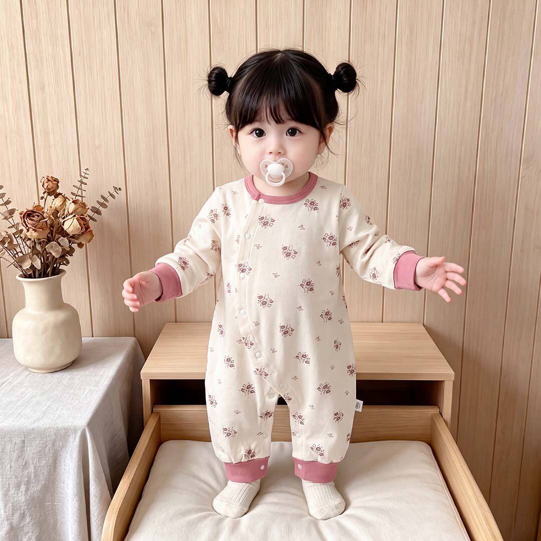 婴儿纯棉连体衣长袖无骨新生儿春秋宝宝哈衣睡衣爬服秋装斜襟