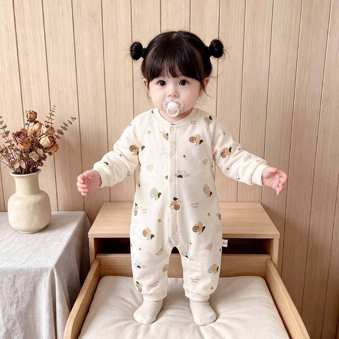 婴儿秋冬衣服40g夹棉连体衣新生儿加厚爬服睡衣宝宝a类哈衣柔软