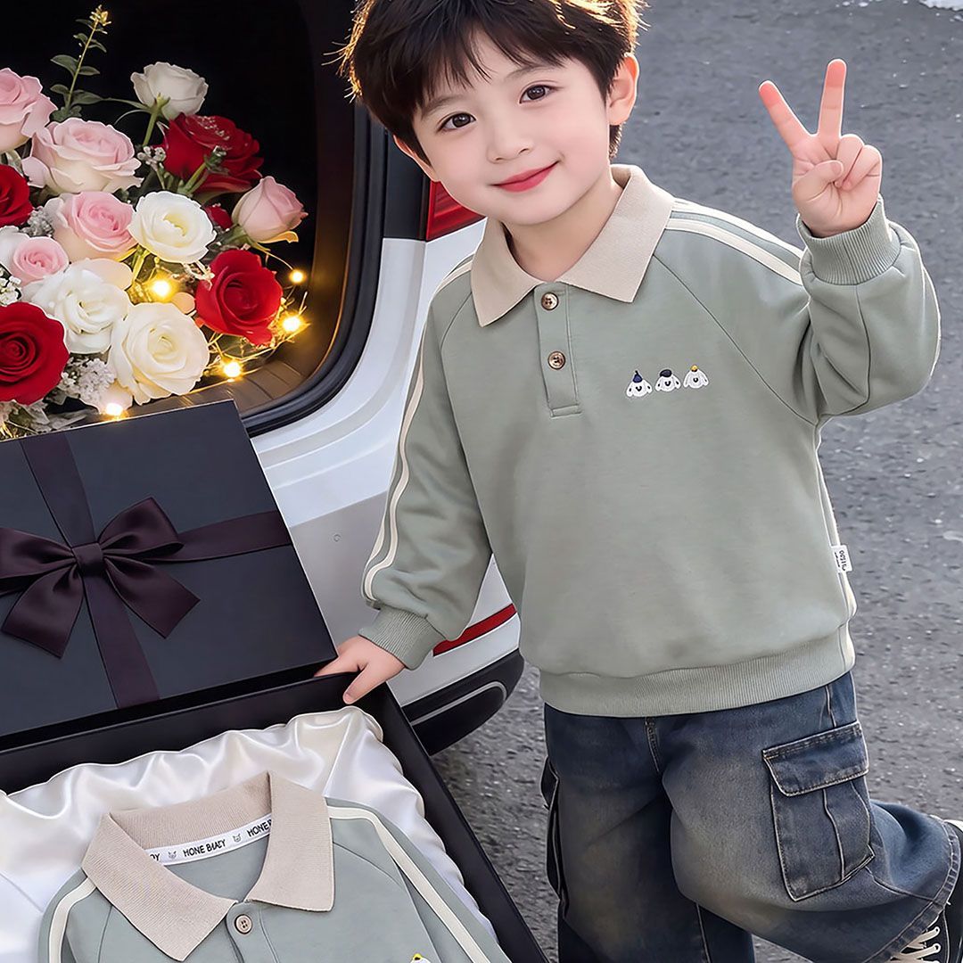儿童秋季长袖POLO衫棉质韩版上衣男女童卡通翻领衫春秋款时尚
