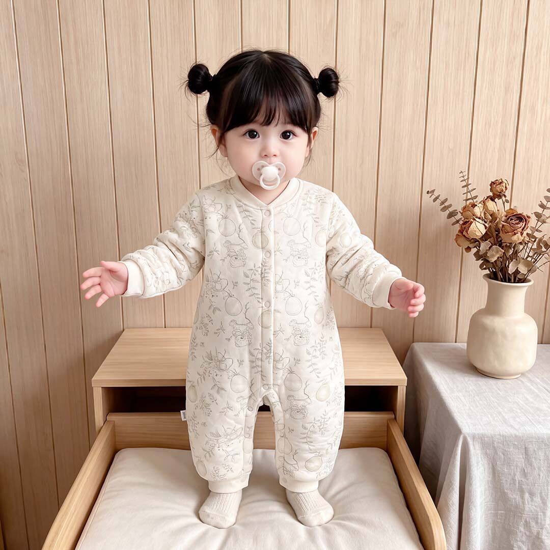 婴儿秋冬衣服80克夹棉连体衣新生儿加厚加棉哈衣爬服宝宝休闲超萌