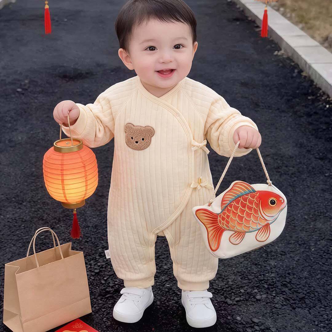 婴儿连体衣秋冬季加厚保暖无骨哈衣Aa类和尚服宝宝睡衣爬服休闲