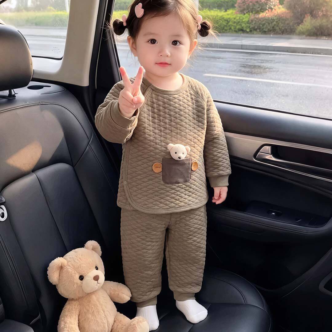 婴儿衣服春季保暖分体套装夹棉秋衣秋裤宝宝爬服睡衣两件套休闲
