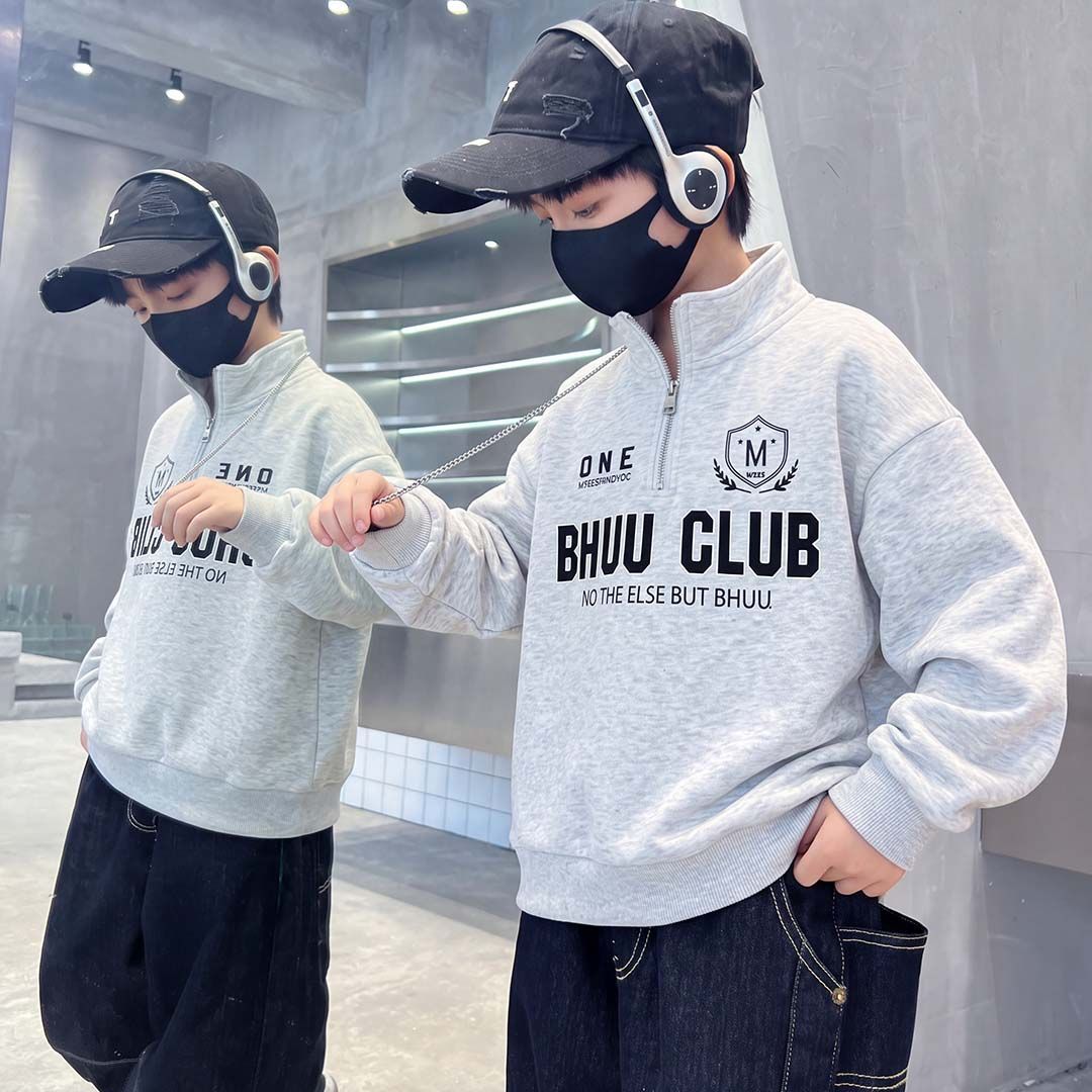 中大童洋气上衣春秋新款男生潮款运动立领童装长袖套头衫儿童卫衣