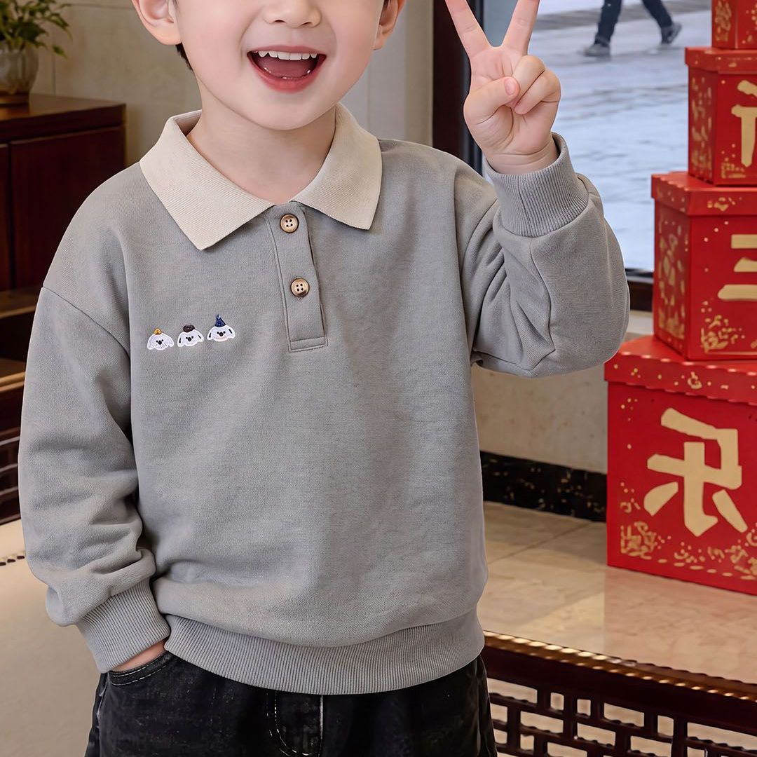 儿童秋季长袖POLO衫棉质韩版上衣男女童卡通翻领衫中大童时尚开学