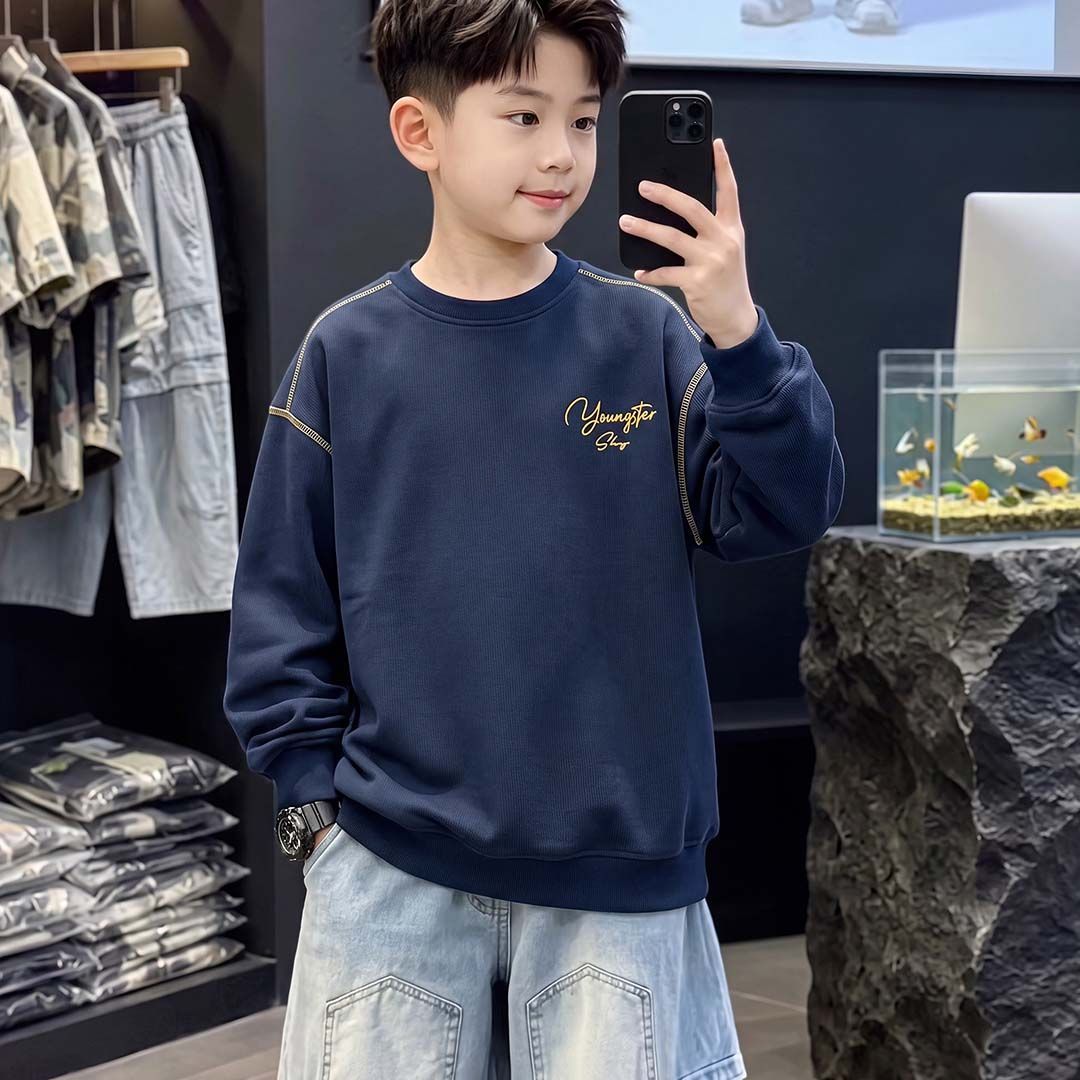 2026新款童装卫衣春秋款儿童撞色印花上衣中大童上衣男童明线爆款