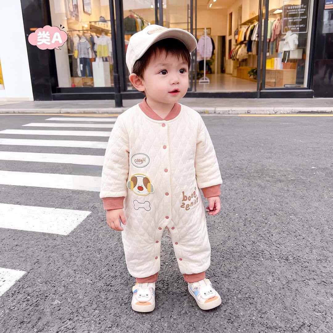 婴儿衣服秋冬季加厚a类连体衣夹棉爬爬服宝宝纯棉睡衣哈衣超萌