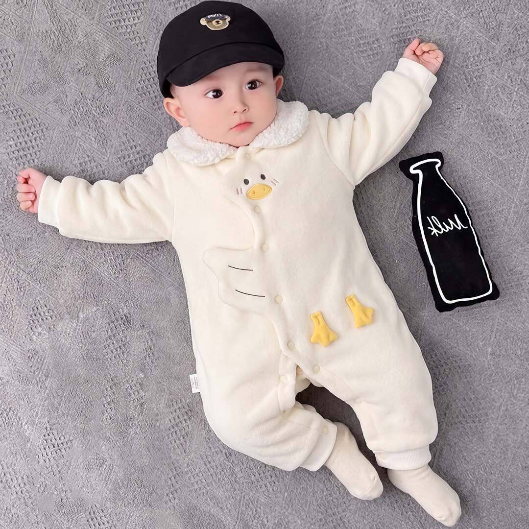 婴儿连体衣秋冬季180g夹棉衣服加厚睡衣宝宝纯棉爬服哈衣柔软