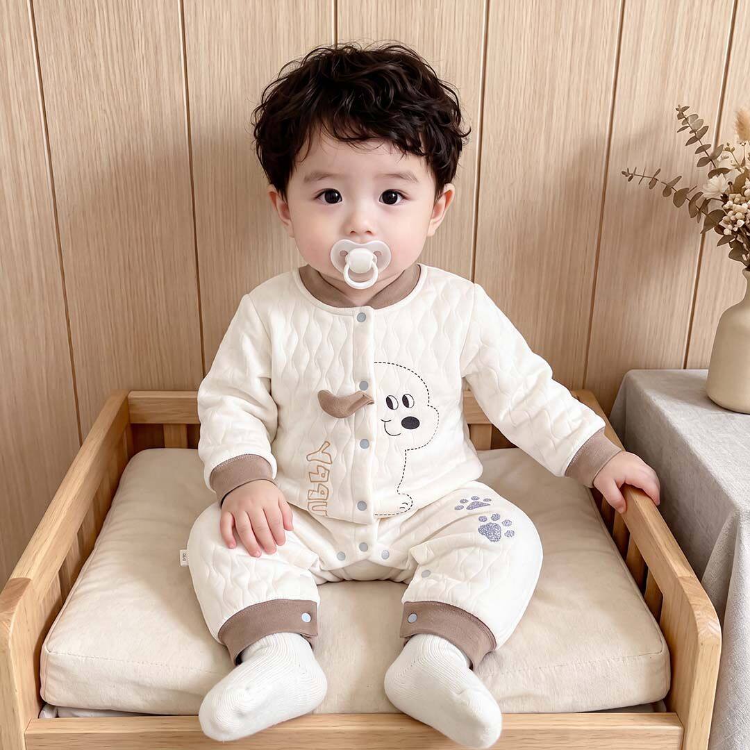 婴儿连体衣春秋加厚夹棉新生儿三层保暖衣服初生宝宝爬服柔软外穿