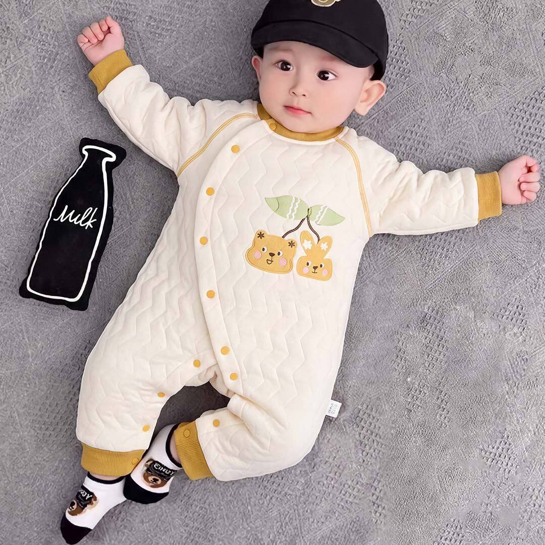婴儿连体衣春秋三层保暖哈衣新生儿夹棉加厚衣服宝宝a类爬服高级