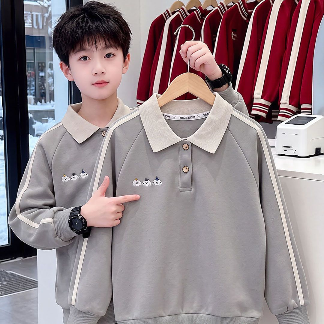 儿童秋季长袖POLO衫棉质韩版上衣男女童卡通翻领衫春秋款开学