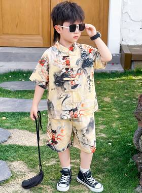 哪吒衣服儿童2026新款夏季套装汉服夏装短袖唐装中国风男装儿童