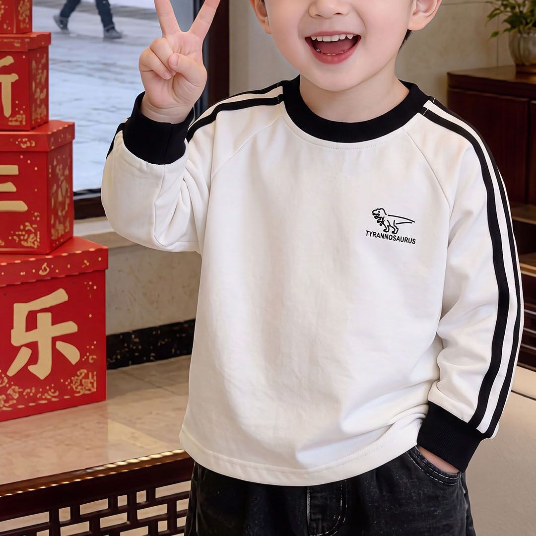 儿童春秋纯棉T恤休闲百搭上衣男女童中大童长袖T打底春秋款外穿