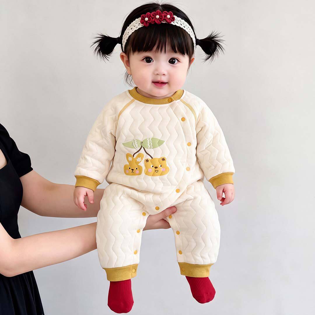 婴儿连体衣春秋三层保暖哈衣新生儿夹棉加厚衣服宝宝a类爬服通用