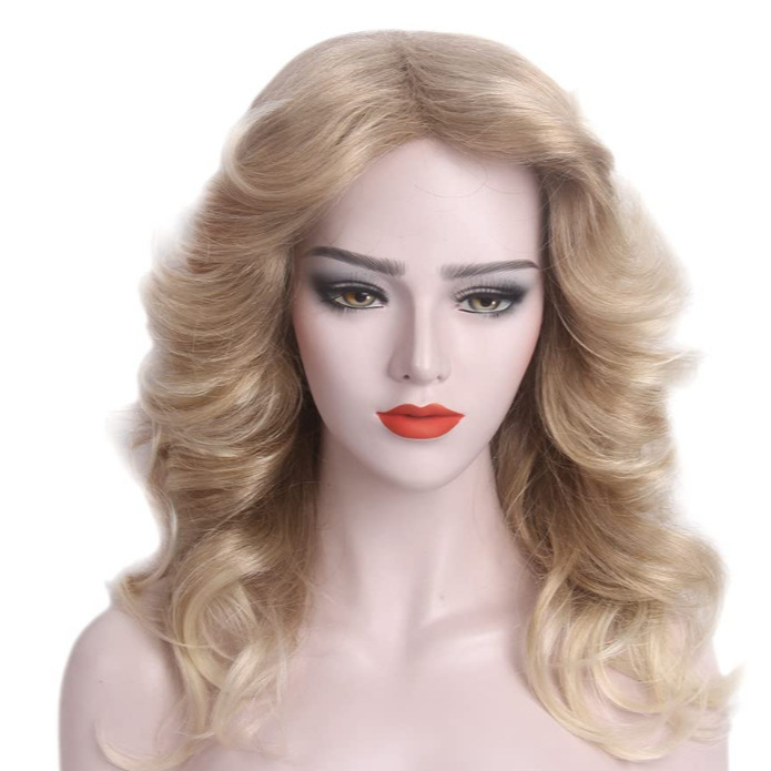 萌泰假发厂新款欧美假发金色中长卷发高温丝假发女士化纤头套