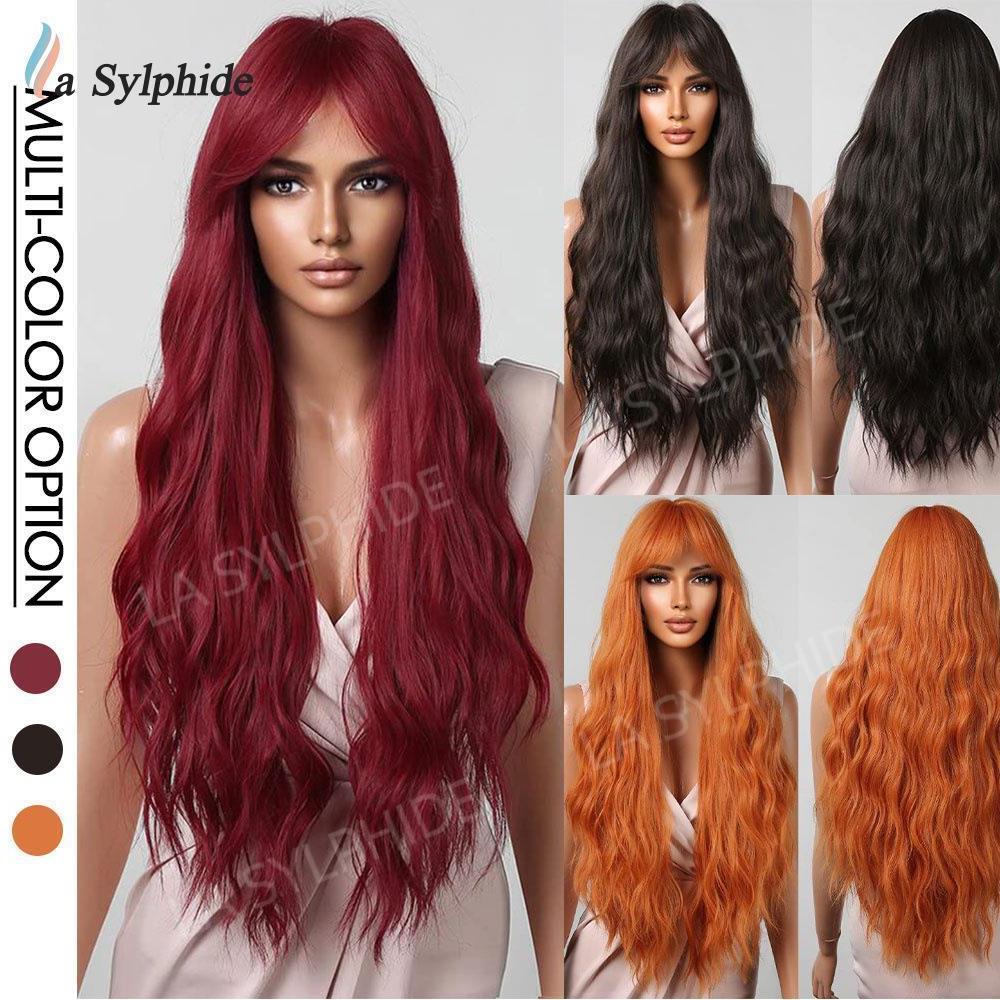 假发女八字刘海长卷发红橙棕Tik Tok热卖Wig欧美玫瑰网哑光仿真