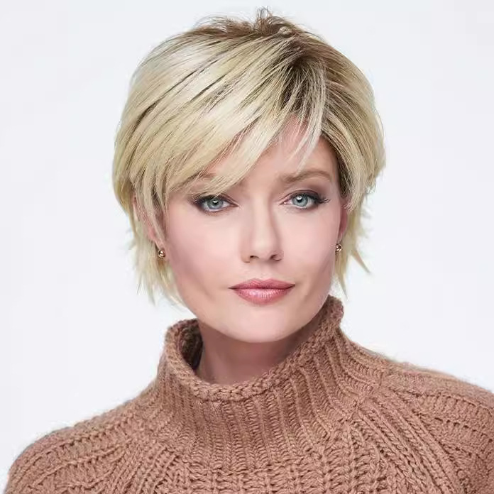 外贸假发欧美时尚女士短发蓬松金色头套跨境直发化纤短卷发