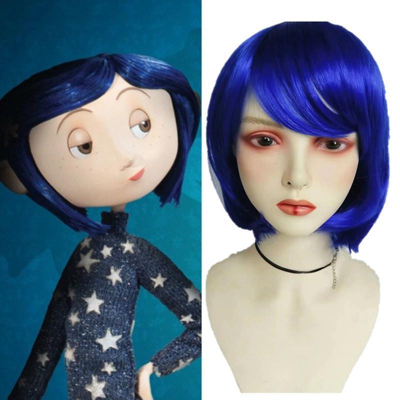 电影卡洛琳鬼妈妈蓝色波波头假发coralinewig高温丝cos假发套