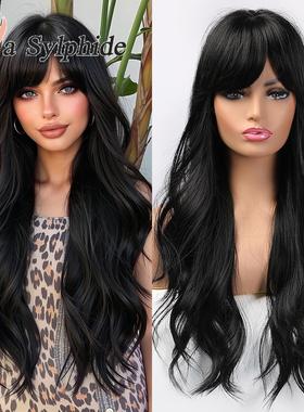 Amazonwig黑色长刘海长卷发hair欧美假发女全头套高温丝