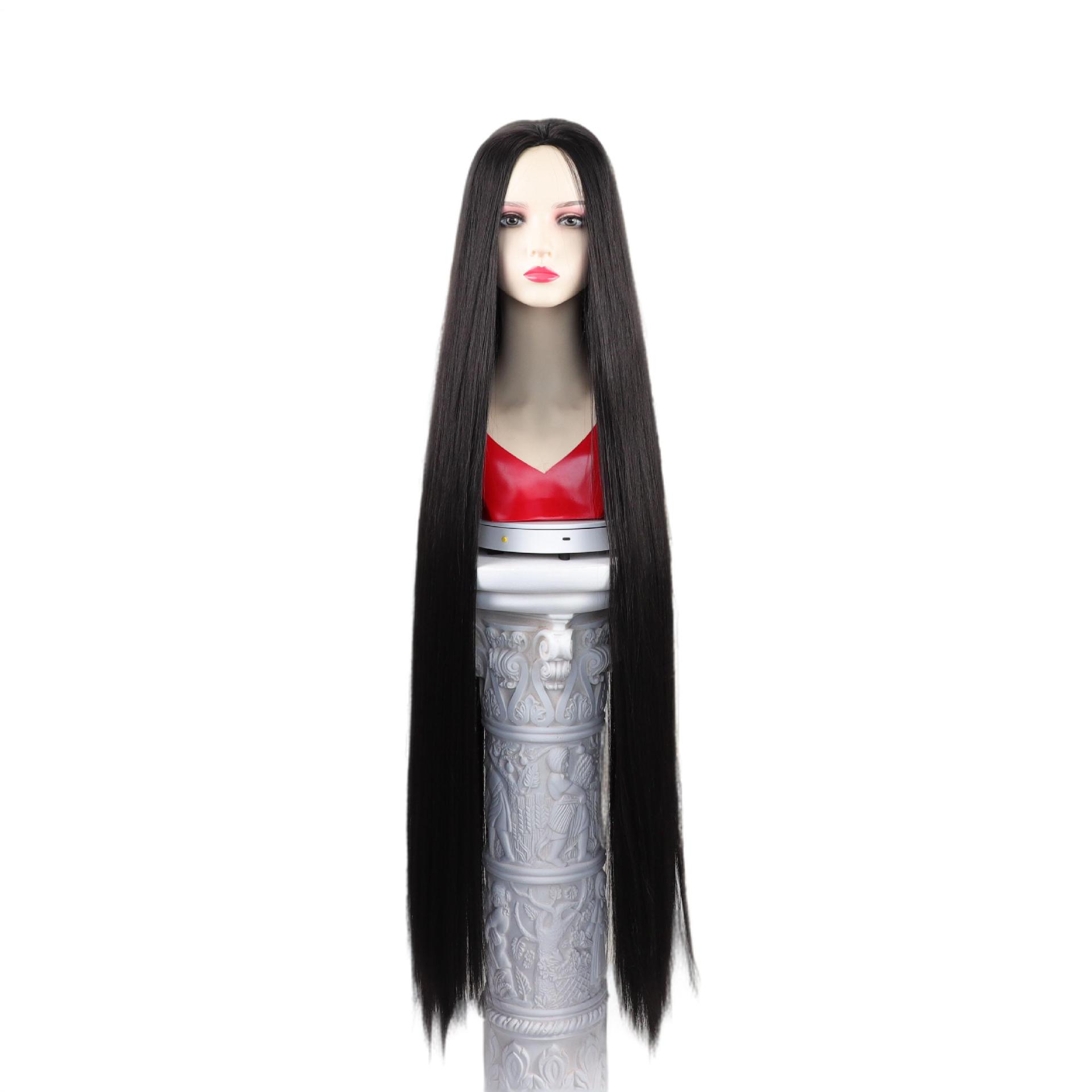 跨境新款  欧美非洲时尚新款黑色长直发cosplay假发100cm化纤头套