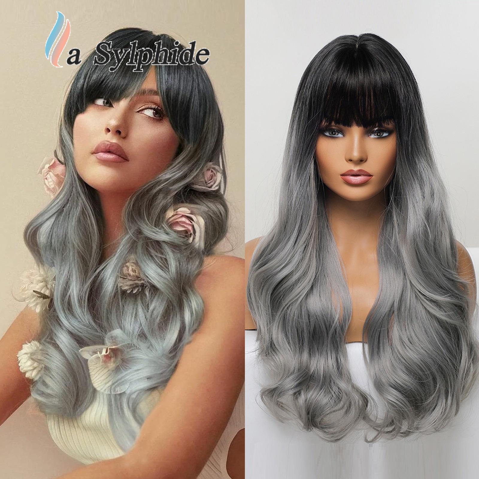 Wigs假发齐刘海深棕色长卷发hair化纤机制仿真玫瑰网高温丝亚马逊