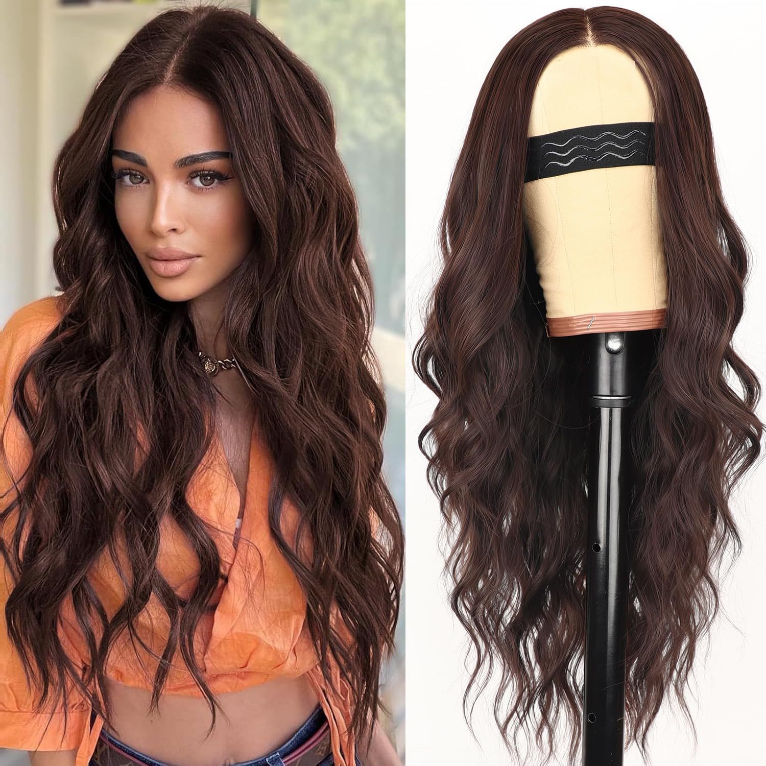 外贸假发女长卷发女生全头套整顶中分长头发26英寸卷发假毛发