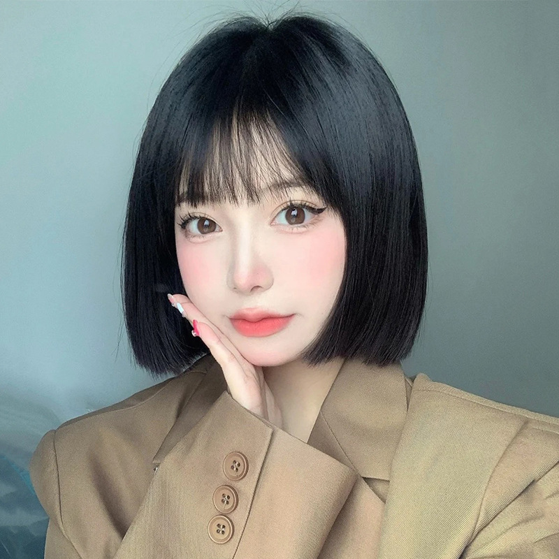 网红假发女直刘海短直发时尚圆脸自然锁骨发修脸自然仿真人假发套