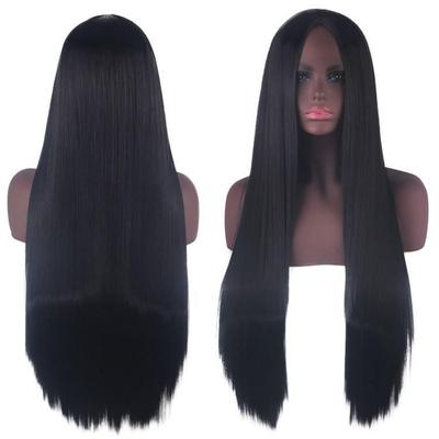 cosplay假发万用中分头皮黑长直发80CM 动漫假发厂家双马尾