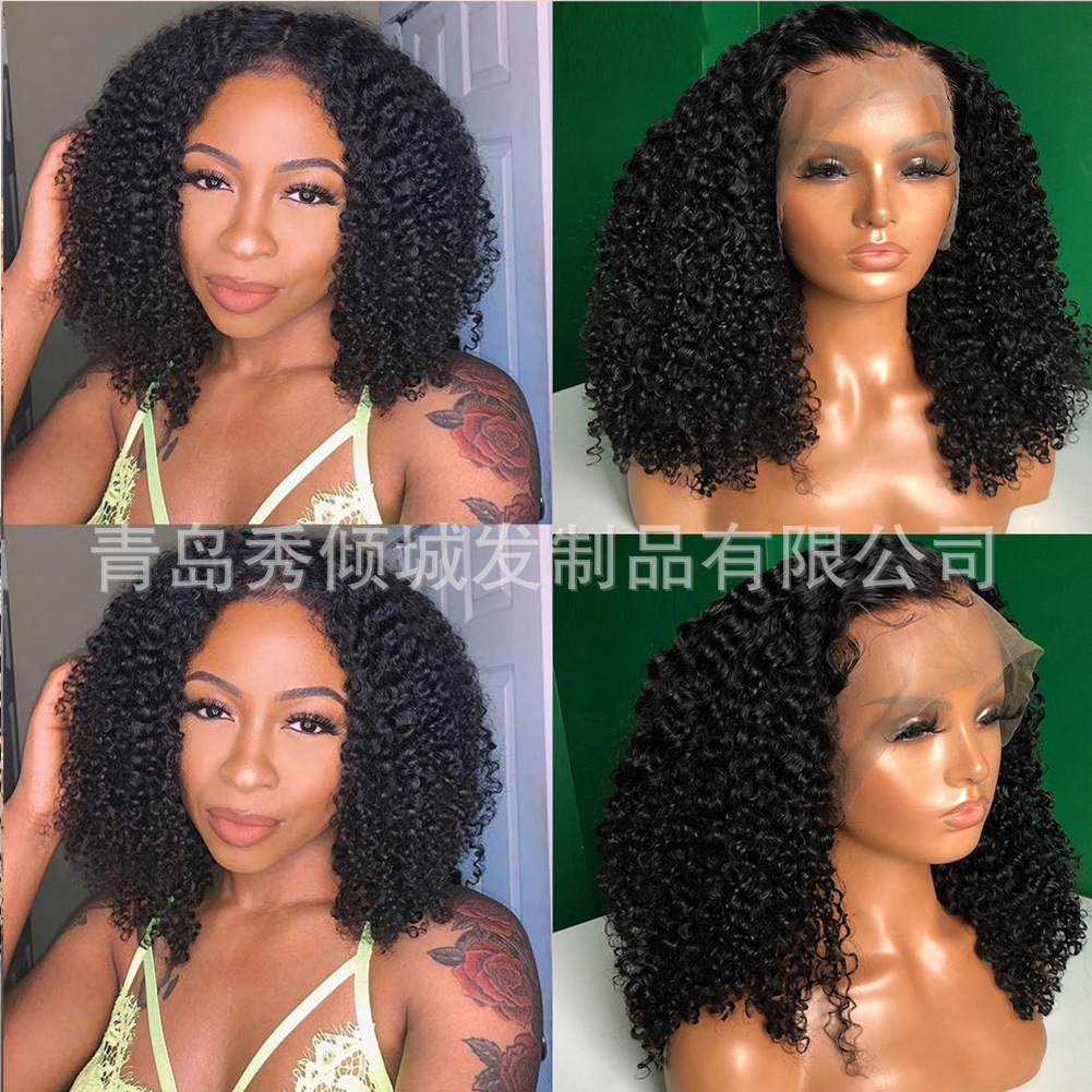 欧美新品外贸假发头套 黑色化纤前蕾丝卷发 派对wigs假发