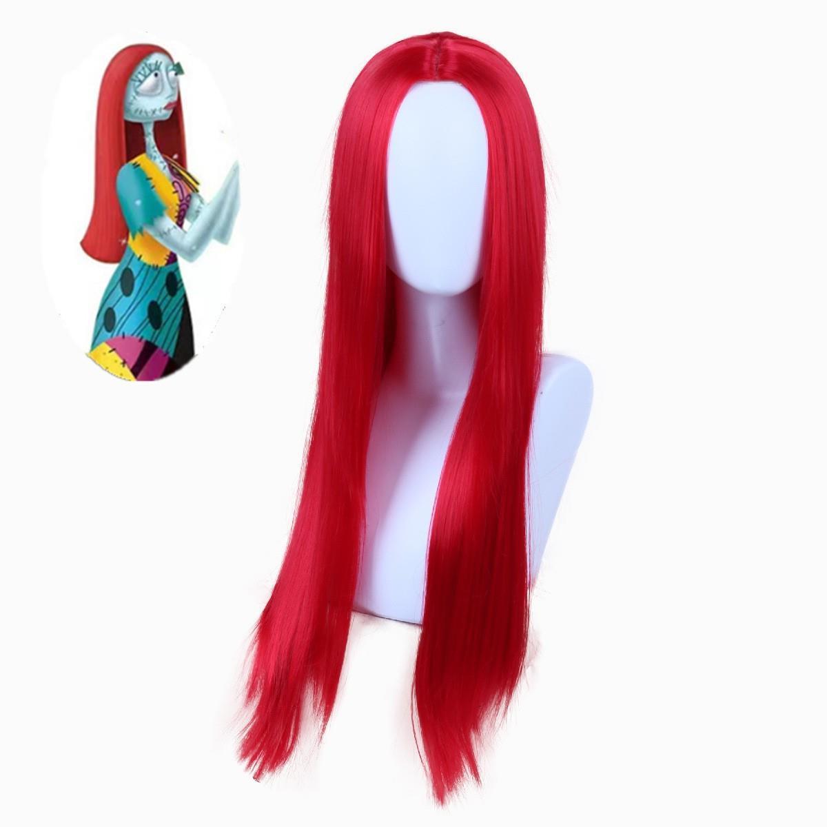 万圣节圣诞惊魂夜梦动漫假发莎莉Sally中分红色长直发Cosplay Wig