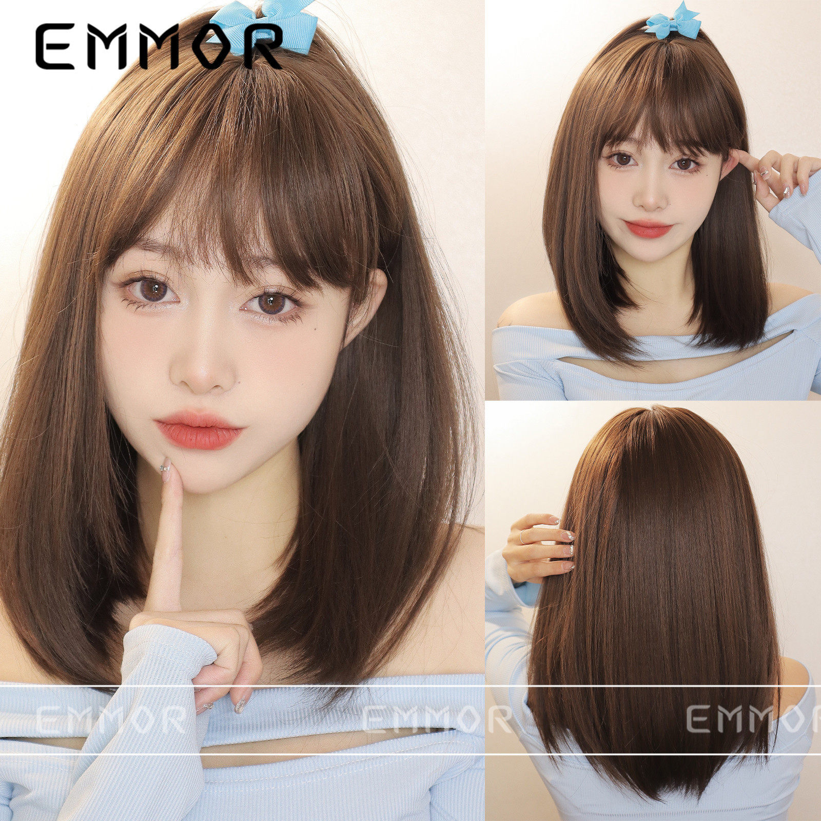 假发女日韩系长直发内扣整顶黑棕色时尚自然全头套哑光高温丝