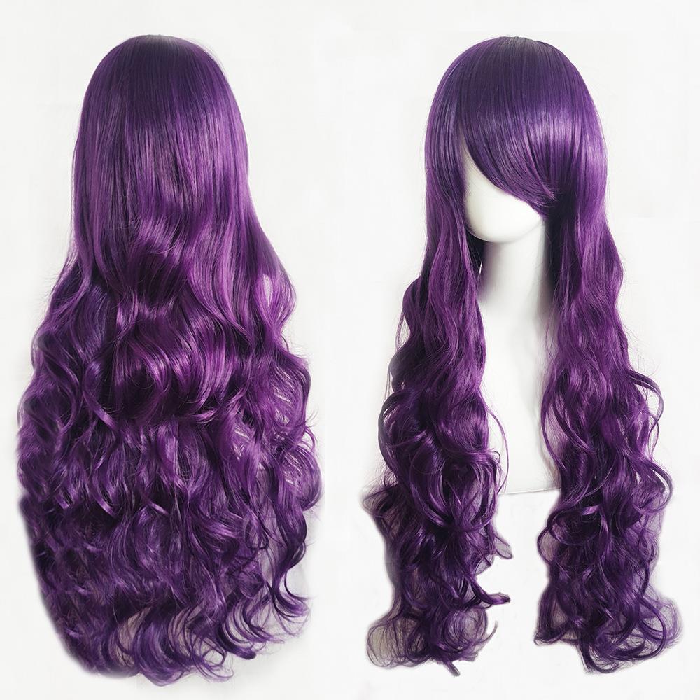 假发斜刘海COS假发80cm长卷发高温丝万用多色动漫全头套