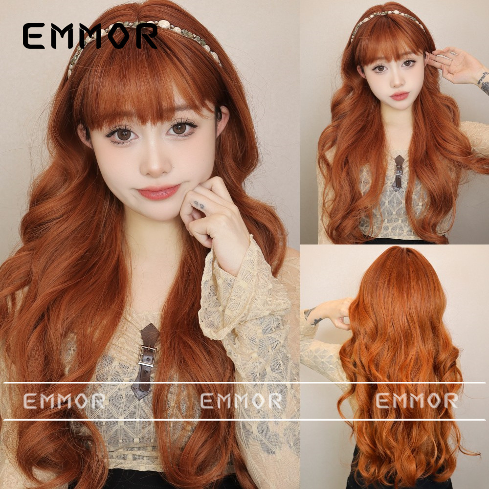 假发女韩系大波浪长卷发 齐刘海脏橘色高颅顶自然蓬松全头套假发