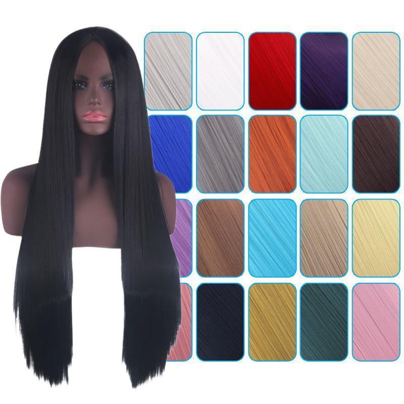 cosplay假发万用中分头皮黑长直发80CM 动漫假发厂家双马尾