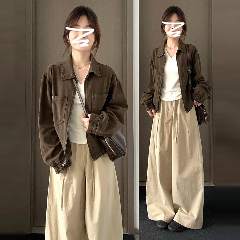 休闲长袖秋季2024复古上衣工装外套搭牛仔穿初秋夹克女早美式新款