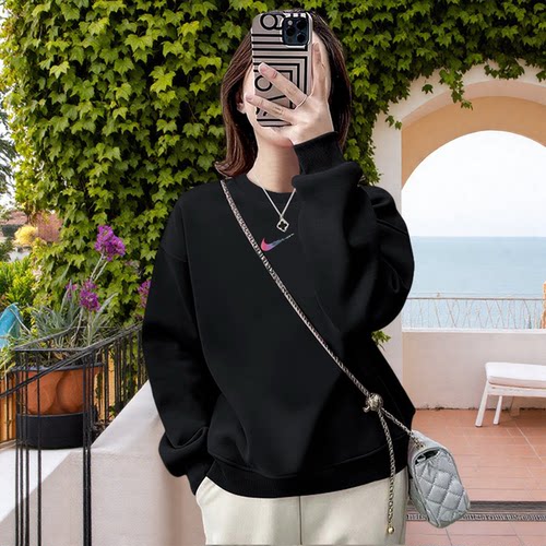 奥莱潮牌秋冬圆领加绒百搭卫衣女