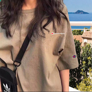 七彩冠军夏美版专柜宽松纯棉短袖T恤女休闲情侣大码打底半袖上衣