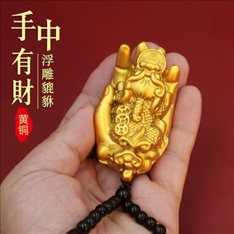实心佛手招财貔貅手把件吊坠挂件黄铜工艺品桌面居家招财摆件礼品
