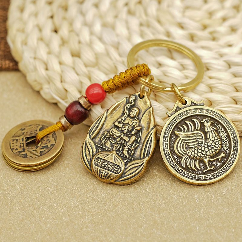 黄铜福牌十二生肖八大守护神钥匙扣挂件男女汽车配件生肖守护神