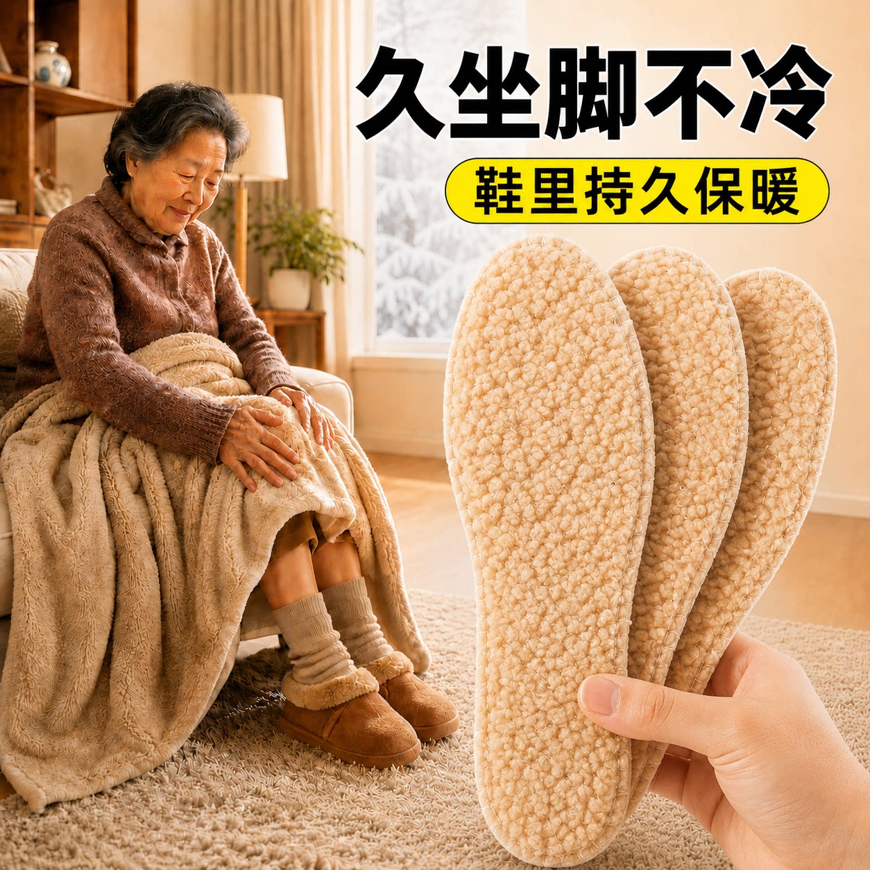 中老年老寒腿保暖鞋垫冬季羊羔绒