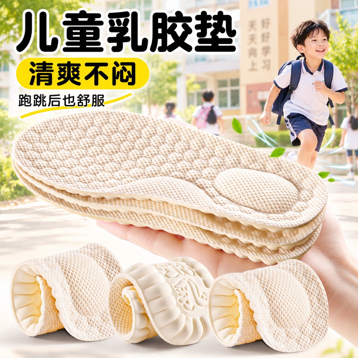 儿童乳胶鞋垫足弓支撑清爽透气