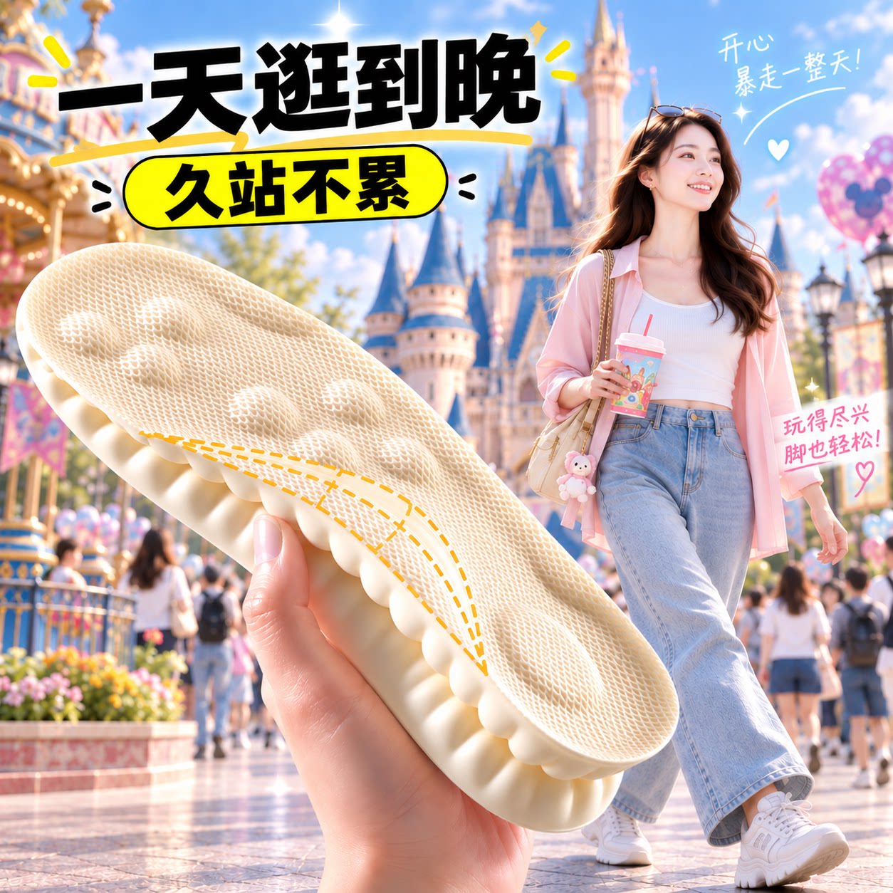 游乐园暴走鞋垫女软底舒适不累脚