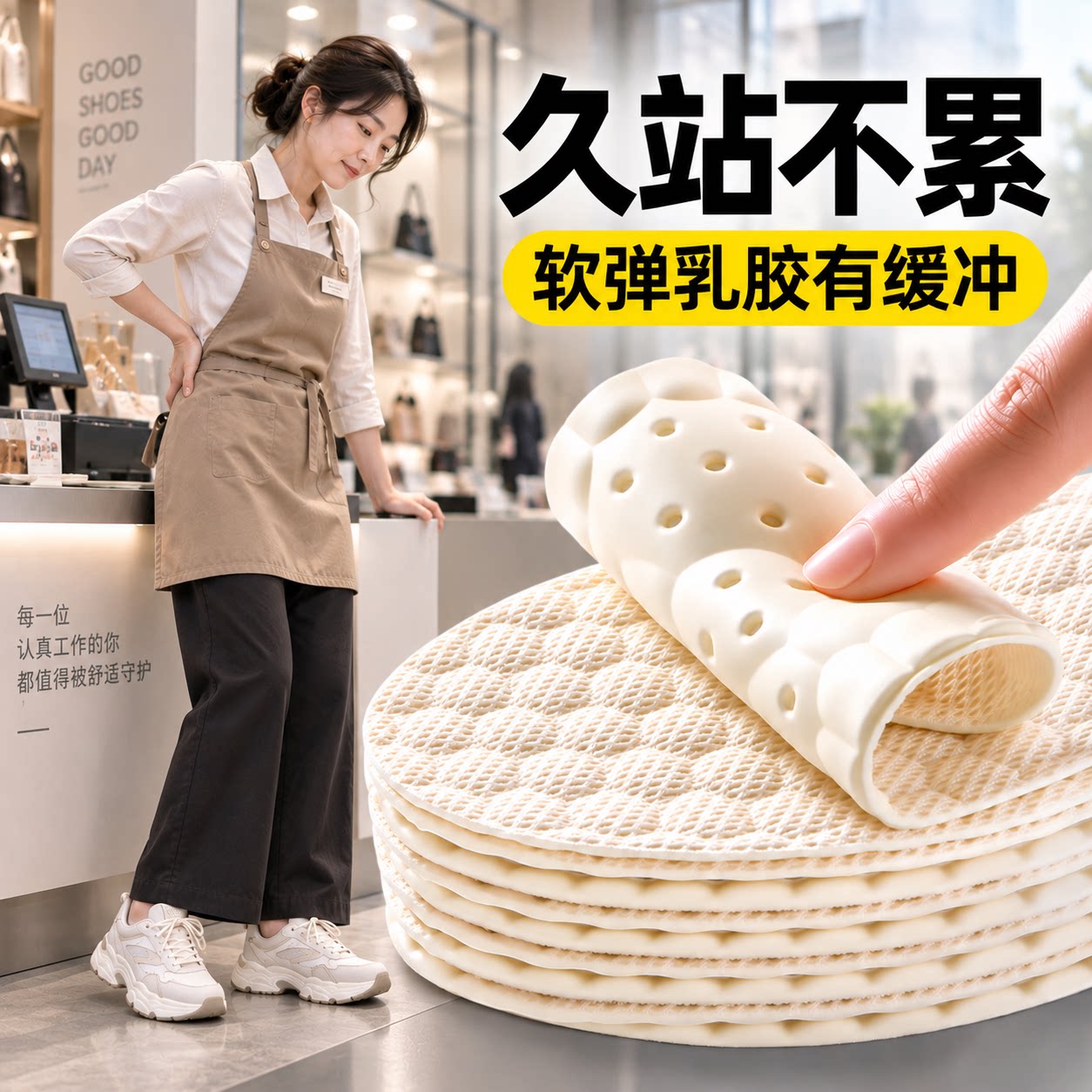 泰国乳胶鞋垫超薄防滑光脚软底