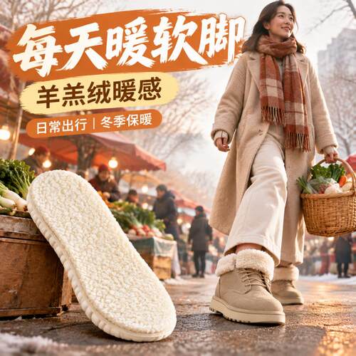 羊羔绒保暖乳胶鞋垫女款超软防痛