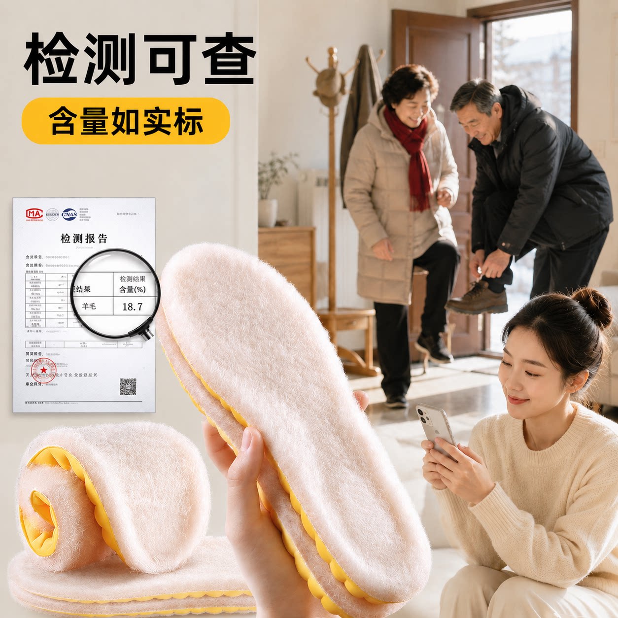羊毛保暖鞋垫女新款冬季加绒加厚棉软底舒适运动气垫减震防臭男士