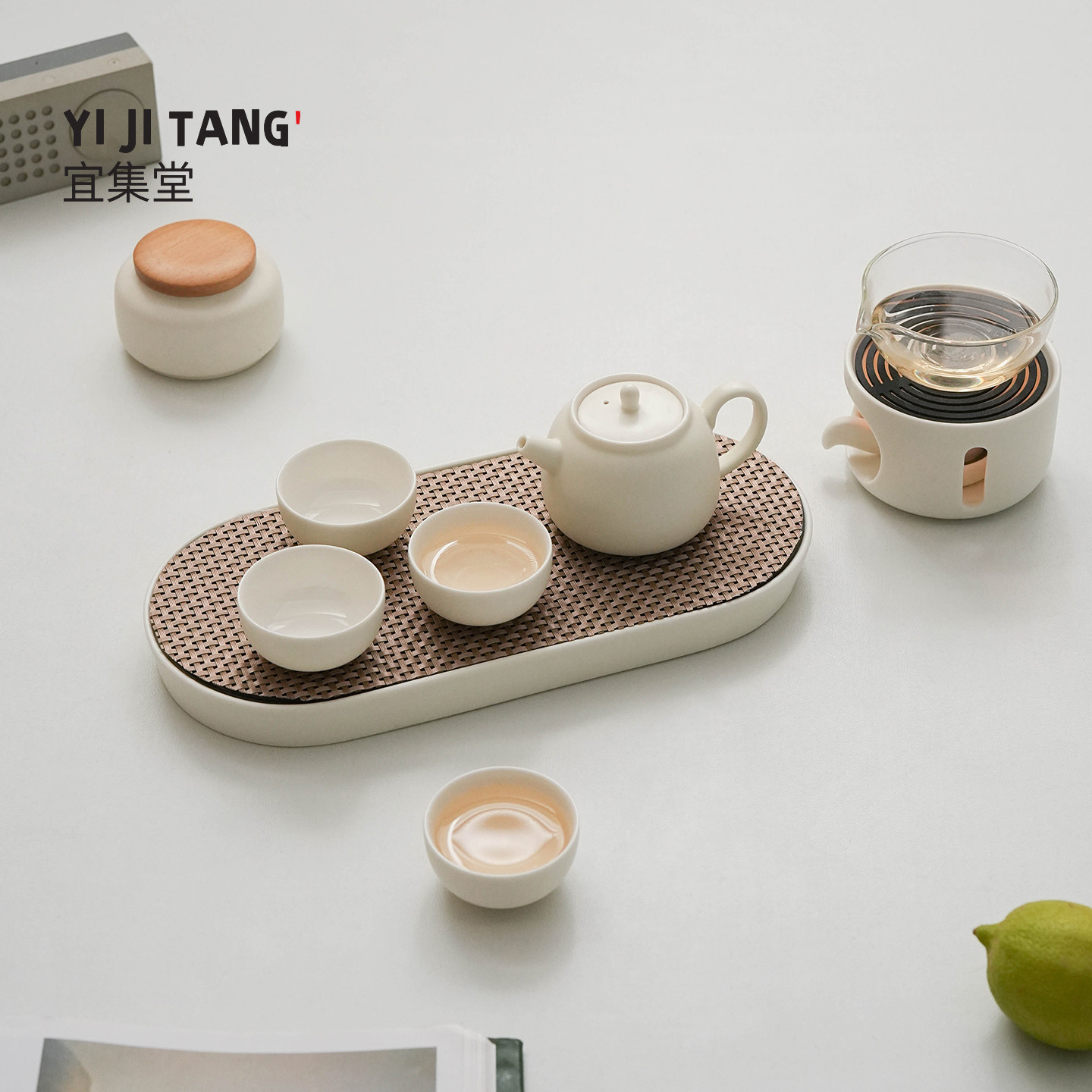 宜集堂小俊奶油风整套茶具套装家用陶瓷保温小茶壶一壶四杯白瓷